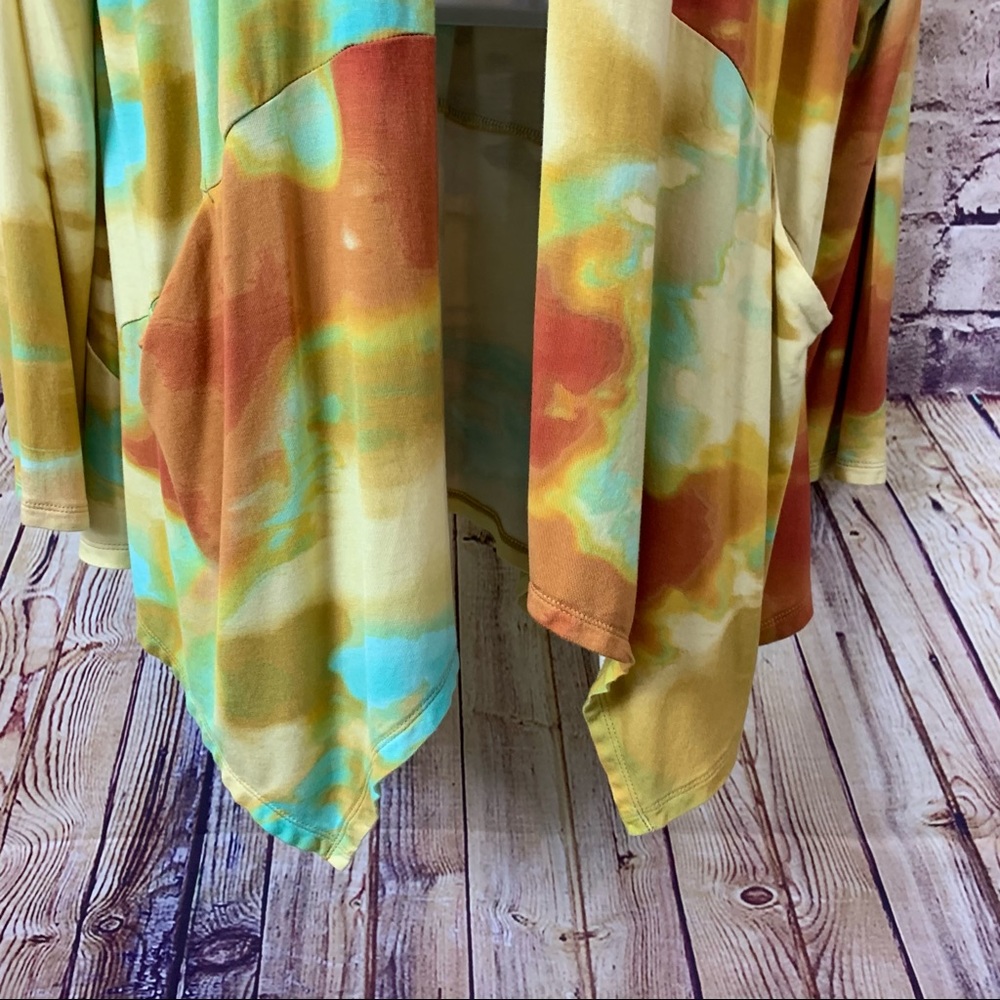 LOGO Lori Goldstein Yellow Tie Dye Draped Long Sleeve Cardigan - Picture 4 of 10